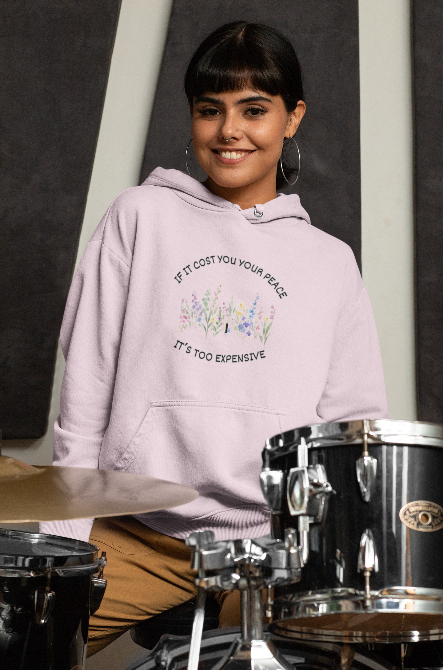 Peaceful Vibes Fleece Hoodie - Unisex Cozy Sweatshirt, Floral Design