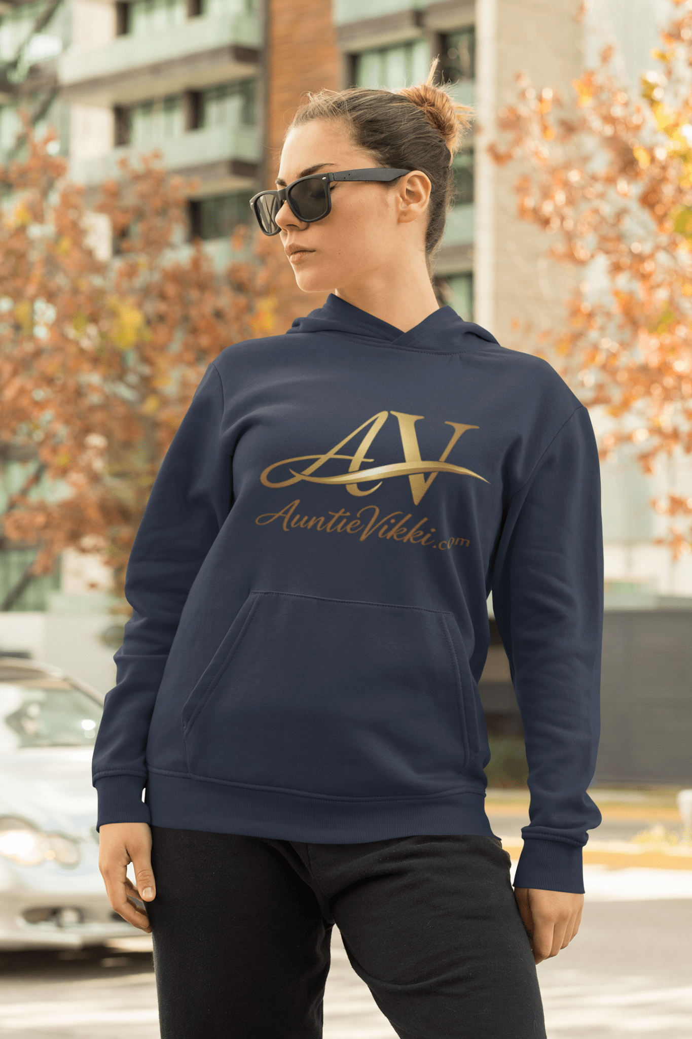 AuntieVikki Logo Hoodie - Gold Script AV Monogram Pullover - AUNTIE VIKKI