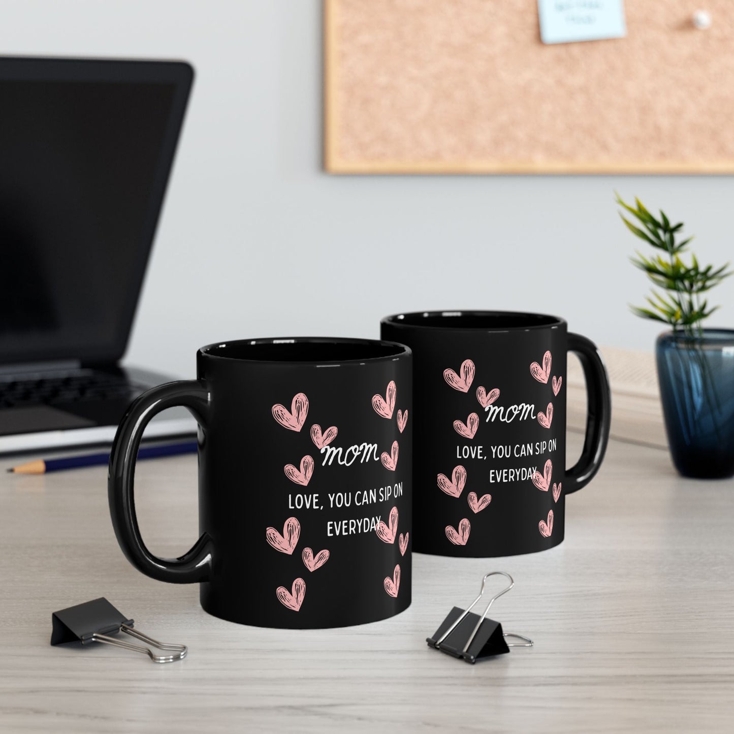Mom Heart Black Mug - Thoughtful Gift for Mom, Unique Coffee Mug, Heartwarming Mom Gift, Birthday, Mother's Day, Love You Mug, Gift for Her, - AUNTIE VIKKI