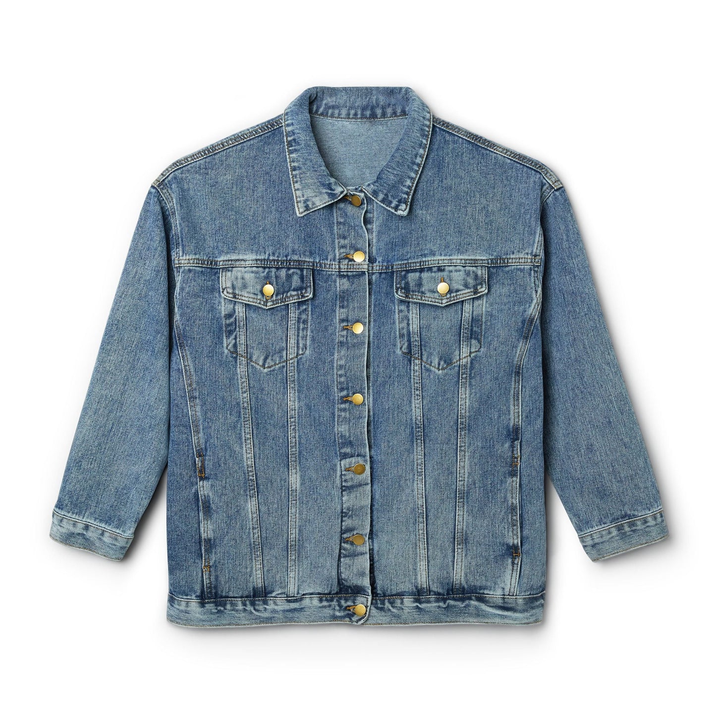 Women's Denim Jacket with Floral Love Graphic, Fashionable Outerwear, Perfect for Casual Days, Spring Outfits, Gift for Her - AUNTIEVIKKI