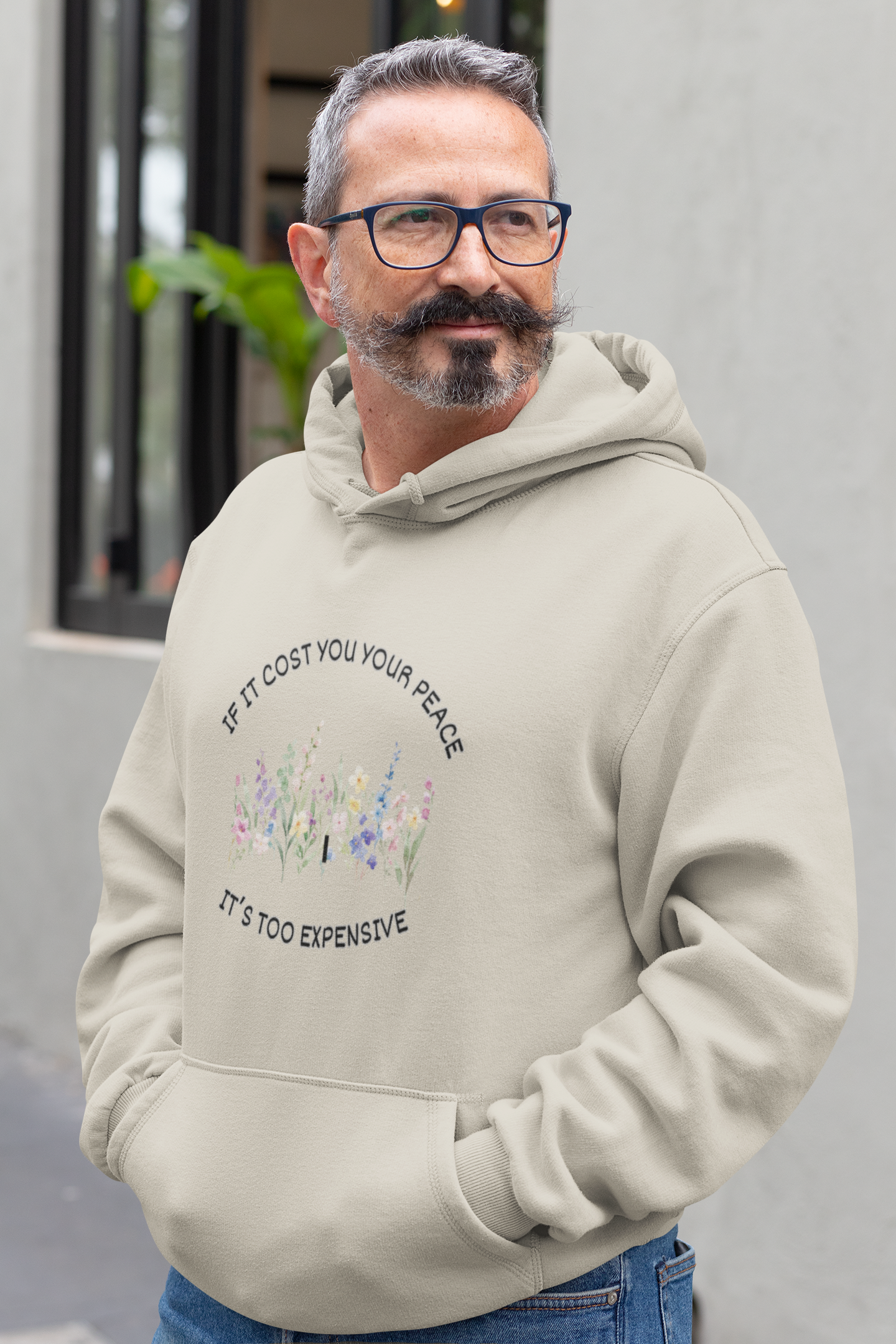 Peaceful Vibes Fleece Hoodie - Unisex Cozy Sweatshirt, Floral Design