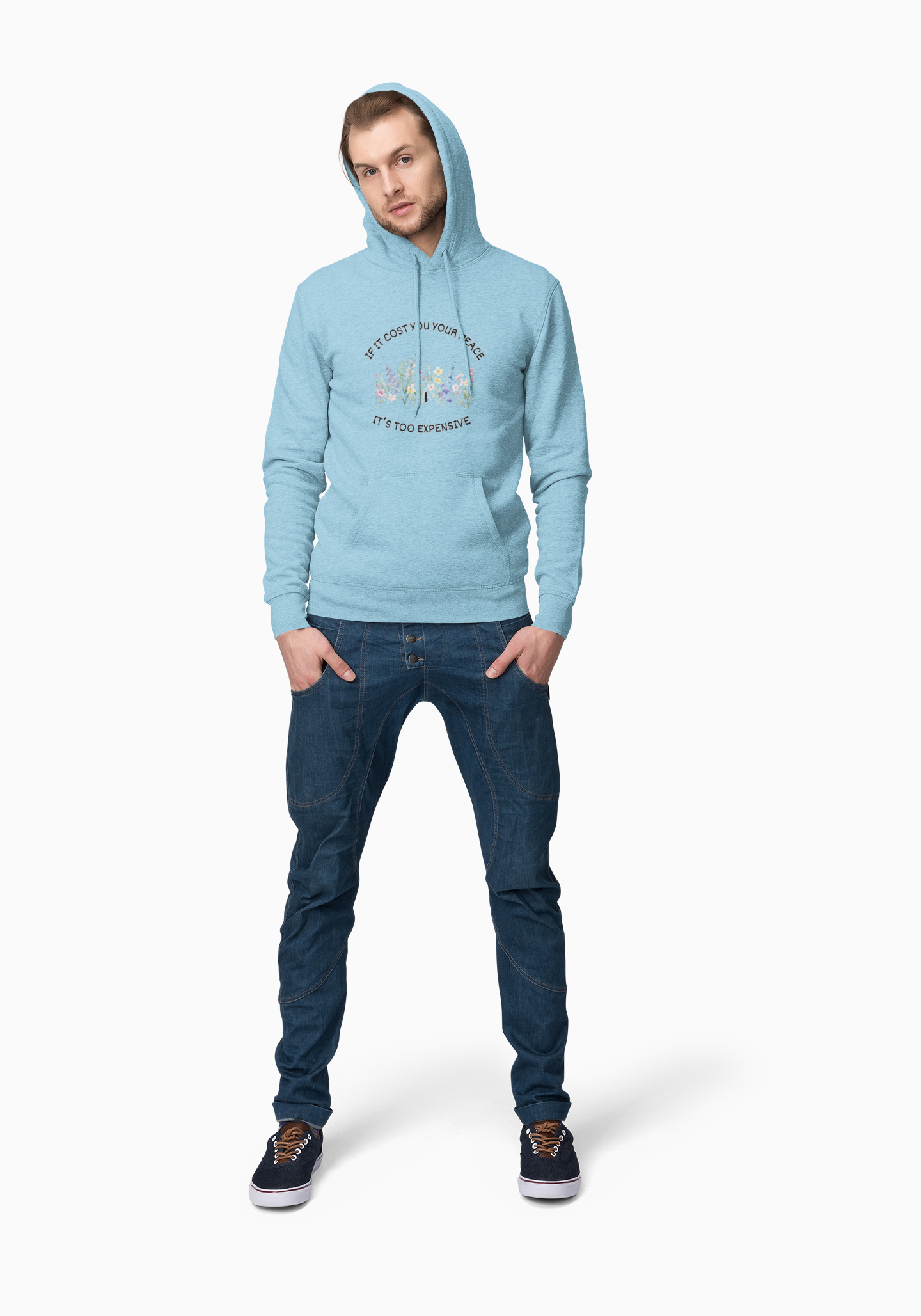 Peaceful Vibes Fleece Hoodie - Unisex Cozy Sweatshirt, Floral Design