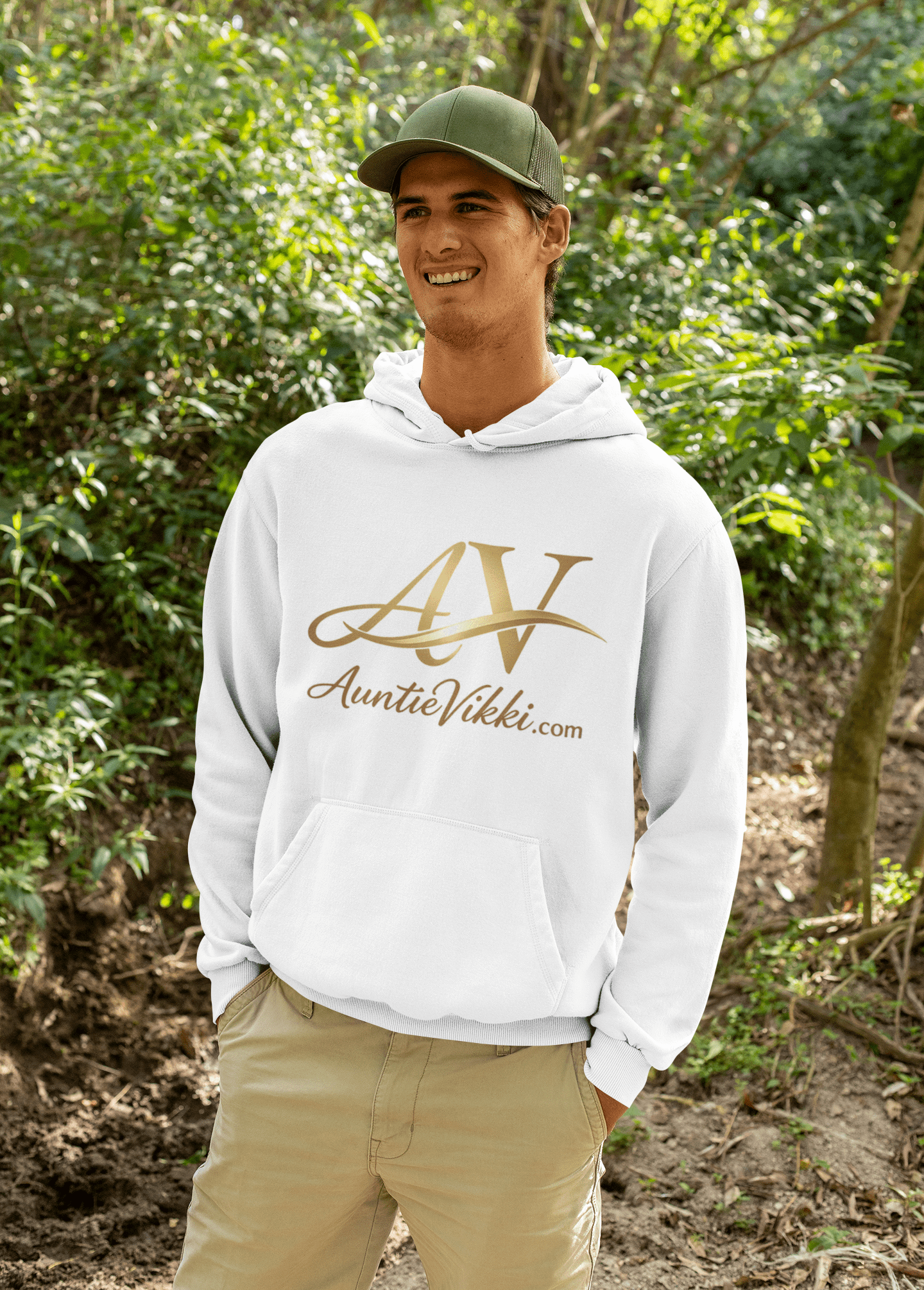 AuntieVikki Logo Hoodie - Gold Script AV Monogram Pullover - AUNTIE VIKKI