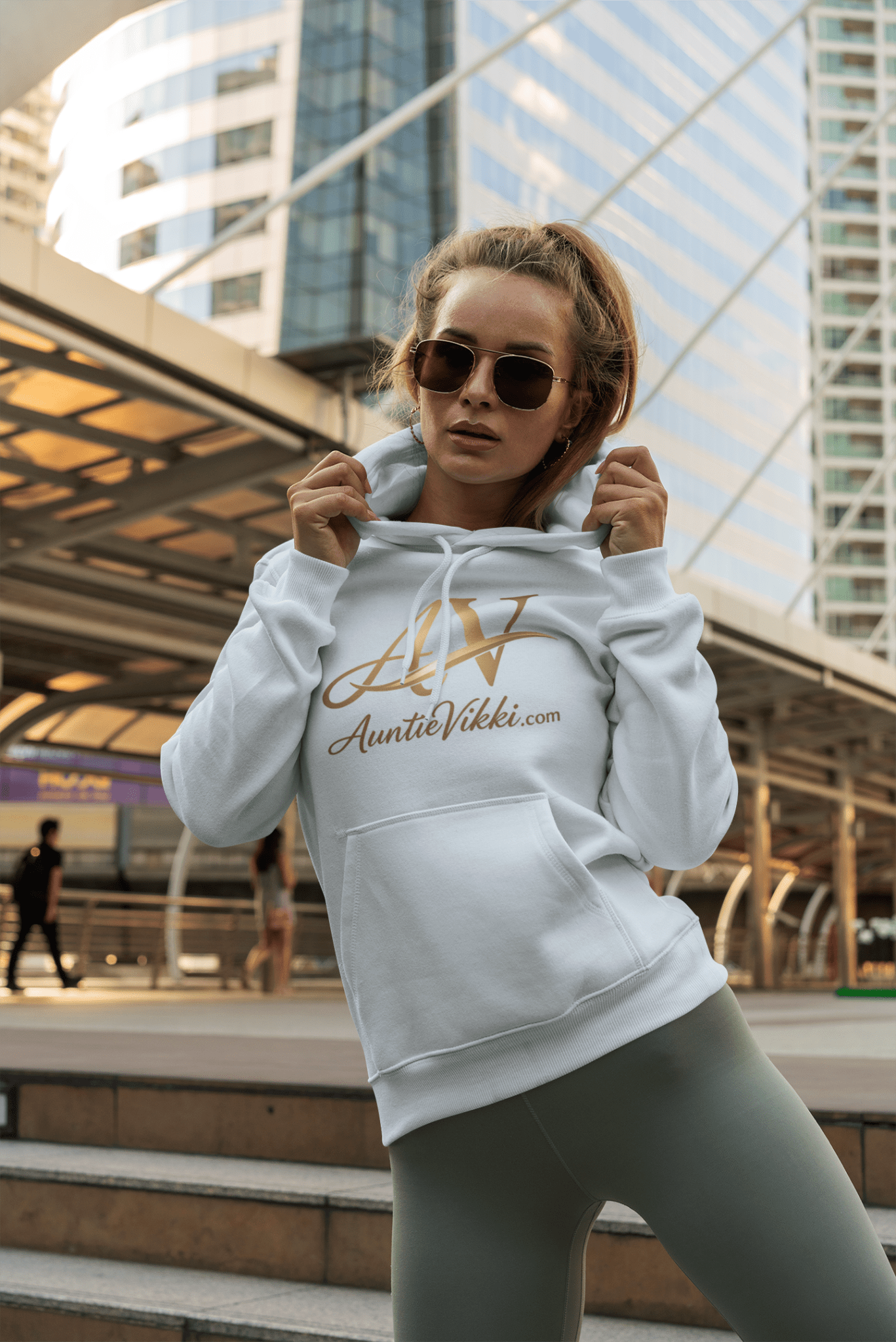 AuntieVikki Logo Hoodie - Gold Script AV Monogram Pullover - AUNTIE VIKKI