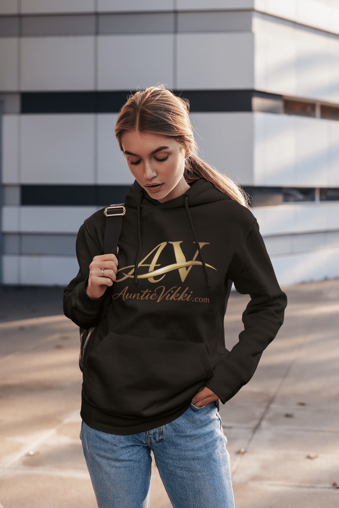 AuntieVikki Logo Hoodie - Gold Script AV Monogram Pullover - AUNTIE VIKKI