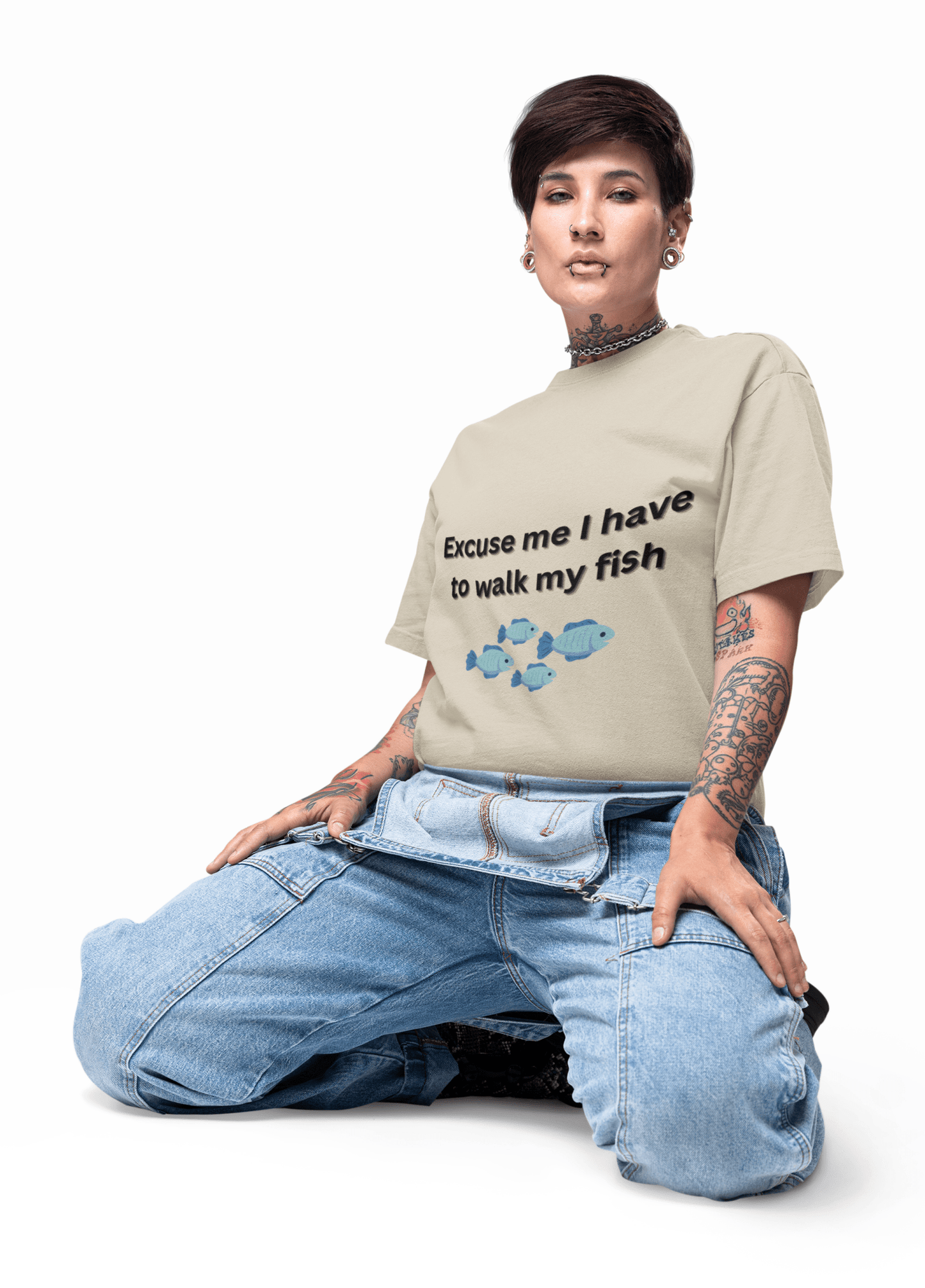 Funny Fish Walking Tee, Unisex Heavy Cotton Shirt, Quirky Gift for Fish Lovers, Casual Wear, Perfect for Aquarists - AUNTIE VIKKI