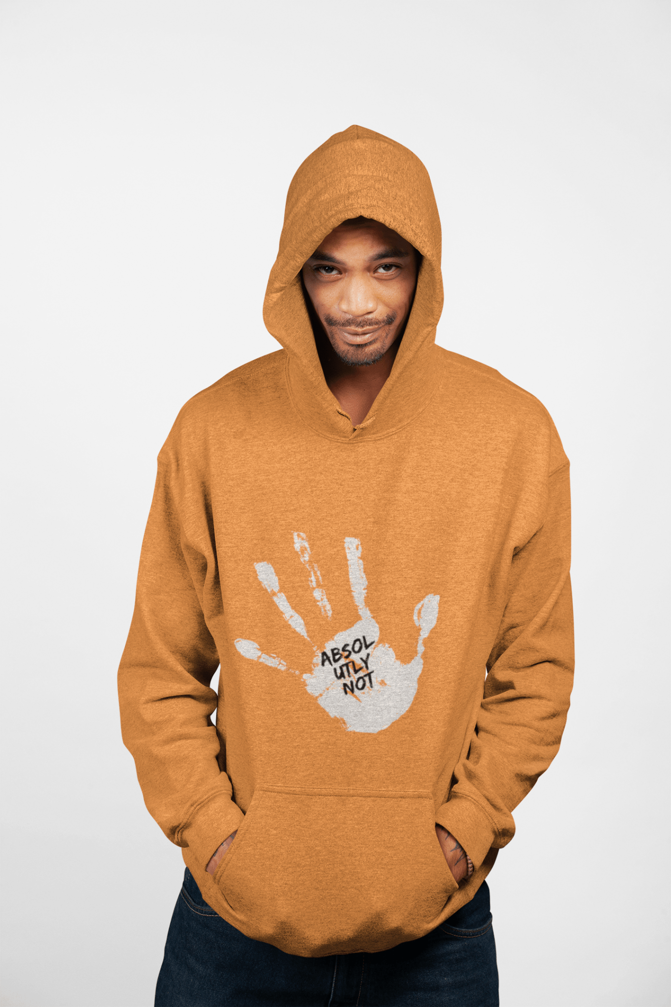 Hand Print Art Fleece Hoodie - Absolutely Not Design, Unisex Sweatshirt for Everyday Comfort and Casual Wear - AUNTIE VIKKI