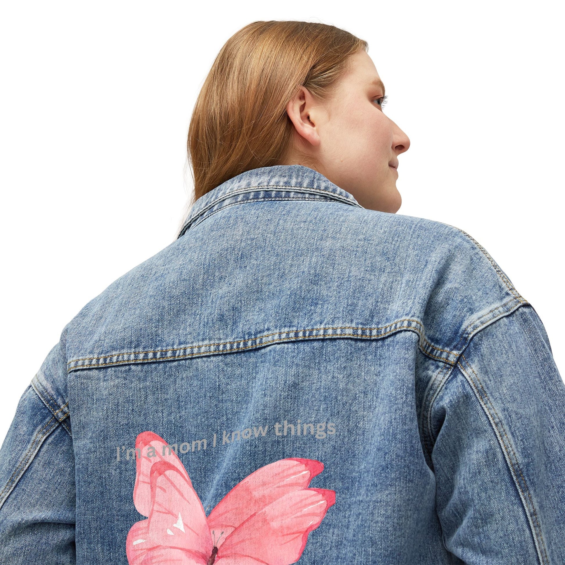 I'm a Mom Print Women's Denim Jacket, Boho Style Outerwear, Trendy Spring Fashion, Gift for Her, Casual Layering - AUNTIE VIKKI