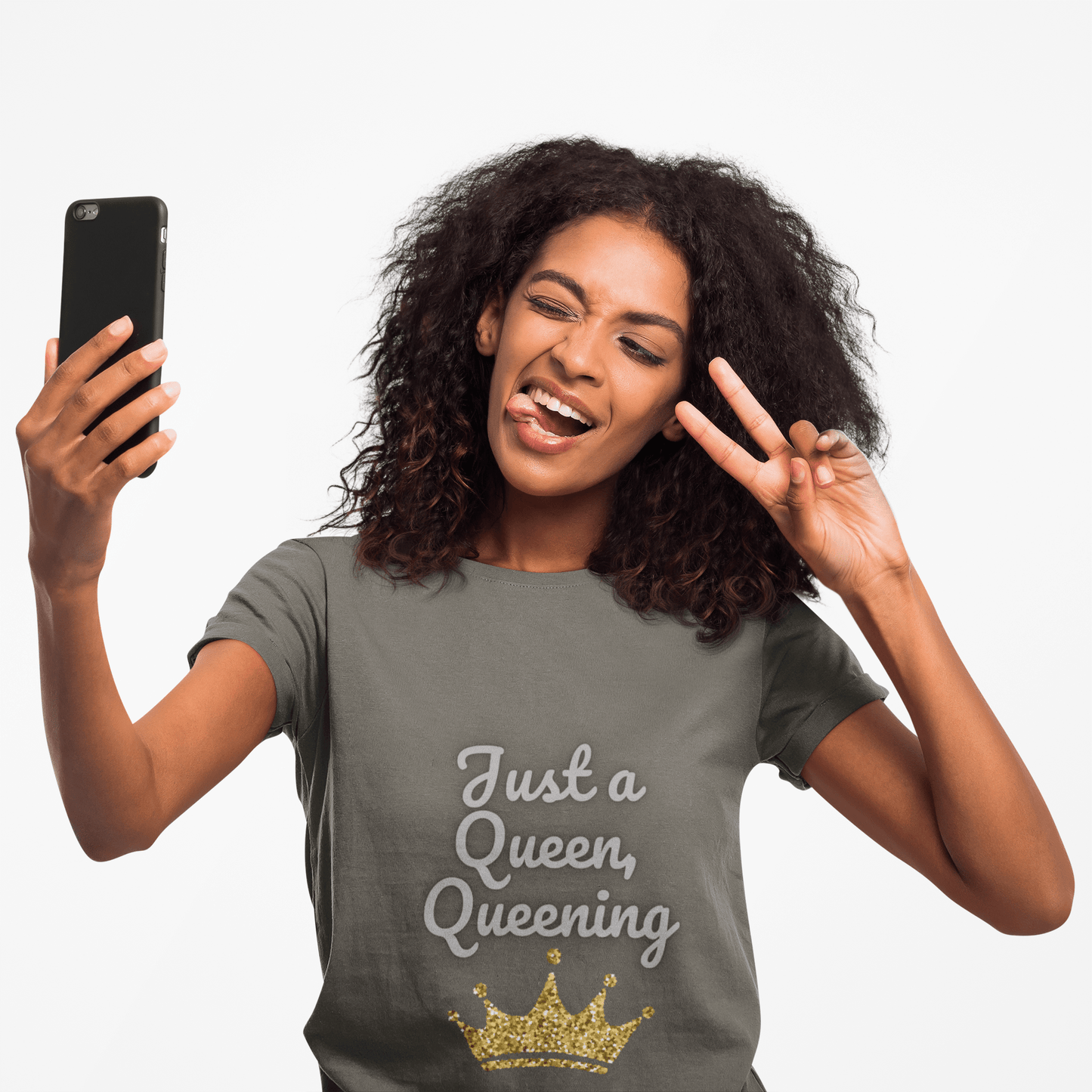 Just a Queen, Queening 100% cotton Tee - Fun, Stylish T-Shirt for Royalty Lovers, Birthday Gift, Casual Style, Comfortable Fit - AUNTIE VIKKI
