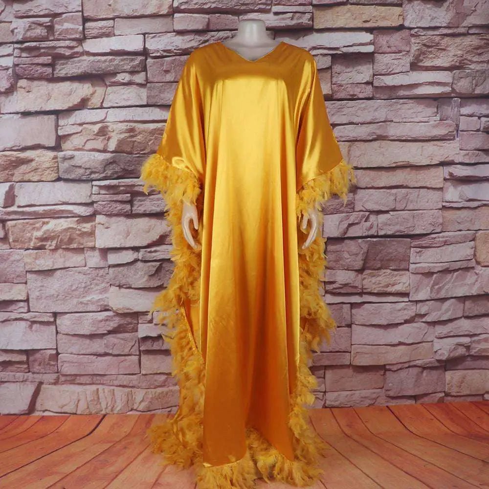 Orange Feathered Loose Dress Luxury Robe - AUNTIE VIKKI