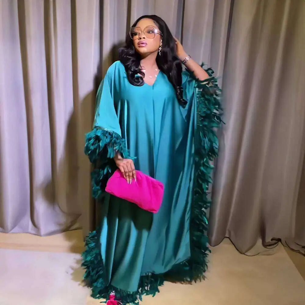 Orange Feathered Loose Dress Luxury Robe - AUNTIE VIKKI