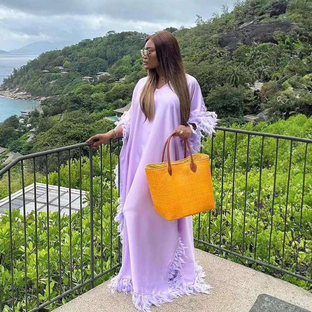 Orange Feathered Loose Dress Luxury Robe - AUNTIE VIKKI