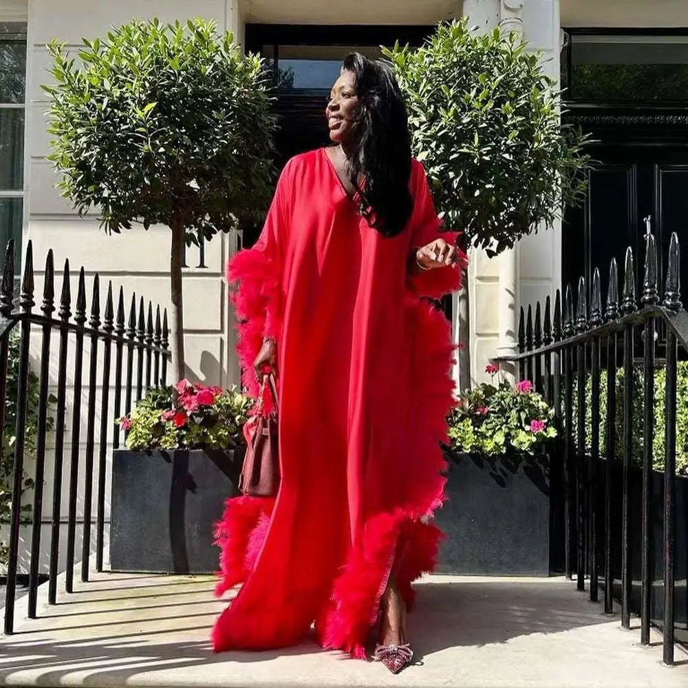 Orange Feathered Loose Dress Luxury Robe - AUNTIE VIKKI