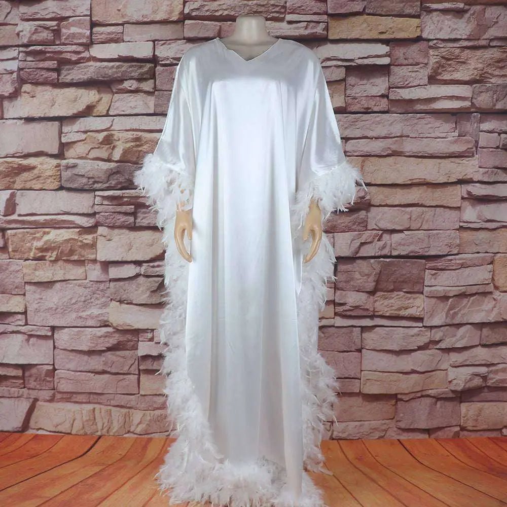 Orange Feathered Loose Dress Luxury Robe - AUNTIE VIKKI