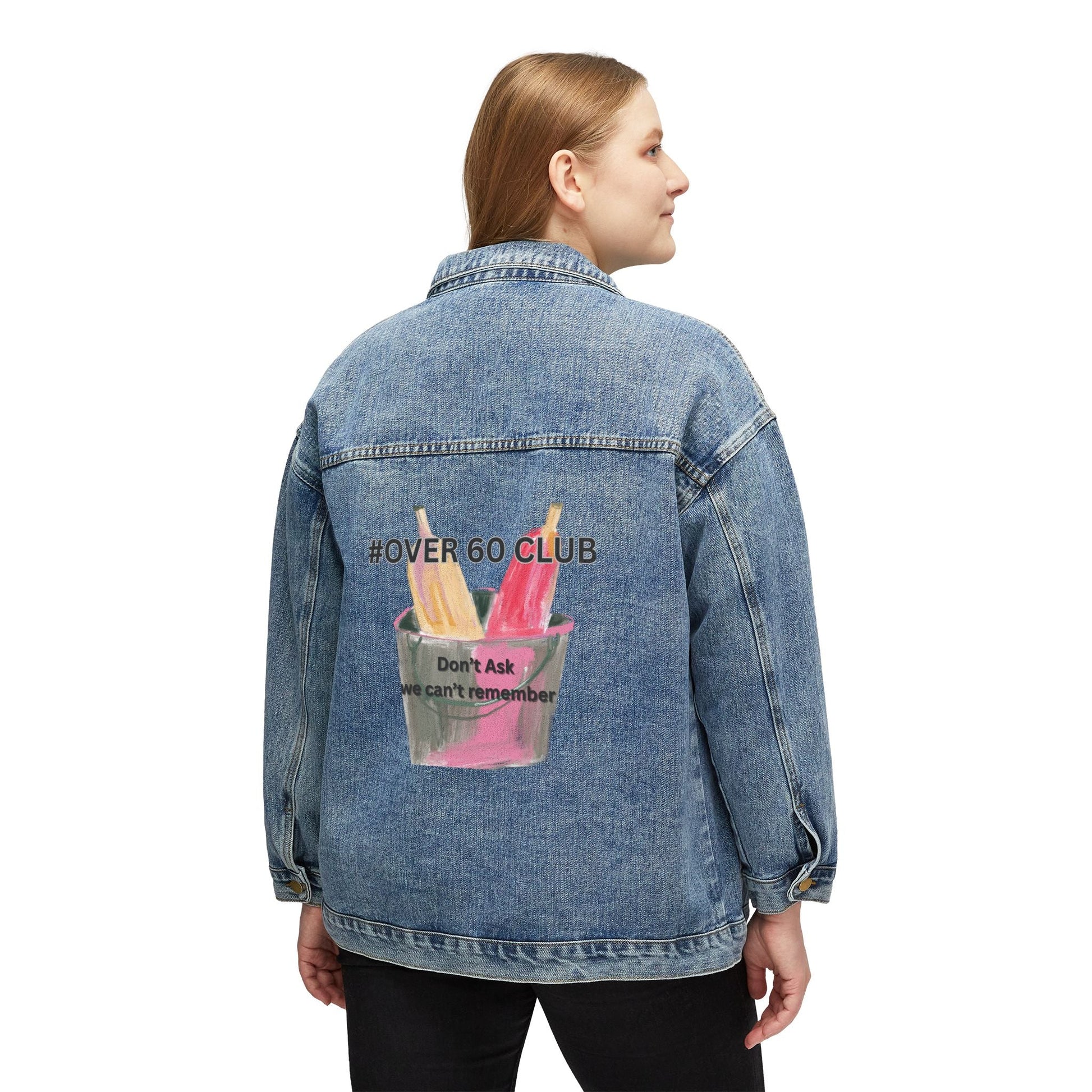 Over 60 club Women's Denim Jacket, Casual Chic Outerwear, Perfect Gift for Friends, Ideal for Parties, Everyday Style - AUNTIE VIKKI