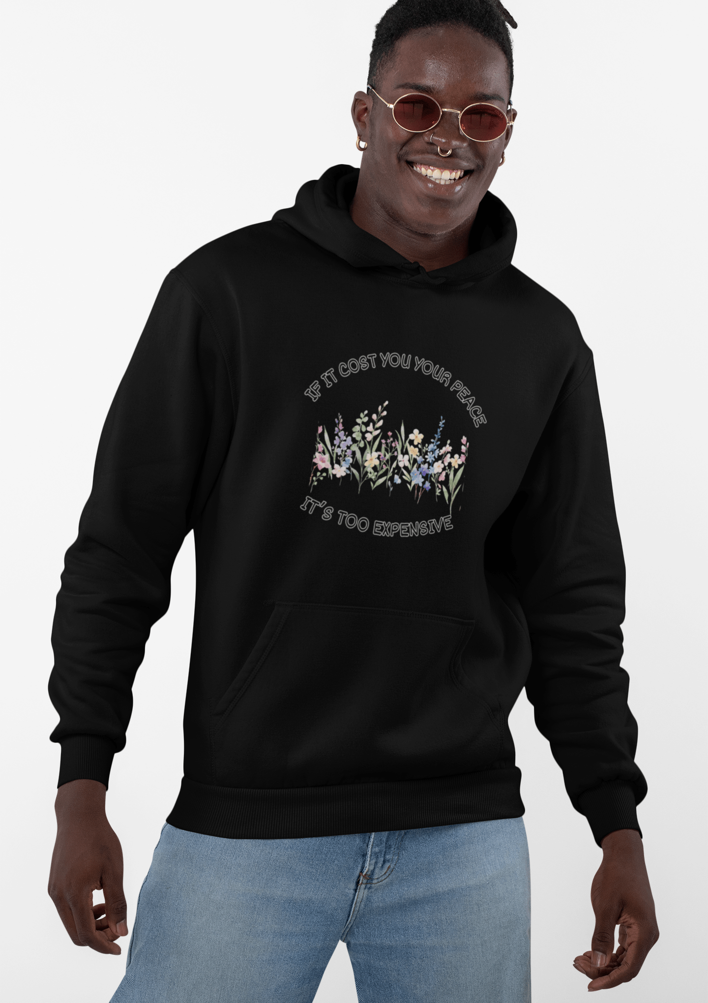 Peaceful Vibes Fleece Hoodie - Unisex Cozy Sweatshirt, Floral Design - AUNTIE VIKKI