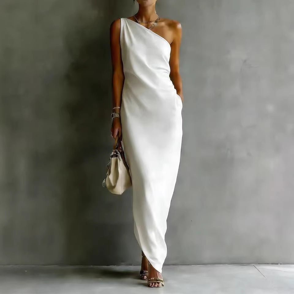 Women's Satin Off - Shoulder Slim - Fit Maxi Dress - AUNTIE VIKKI