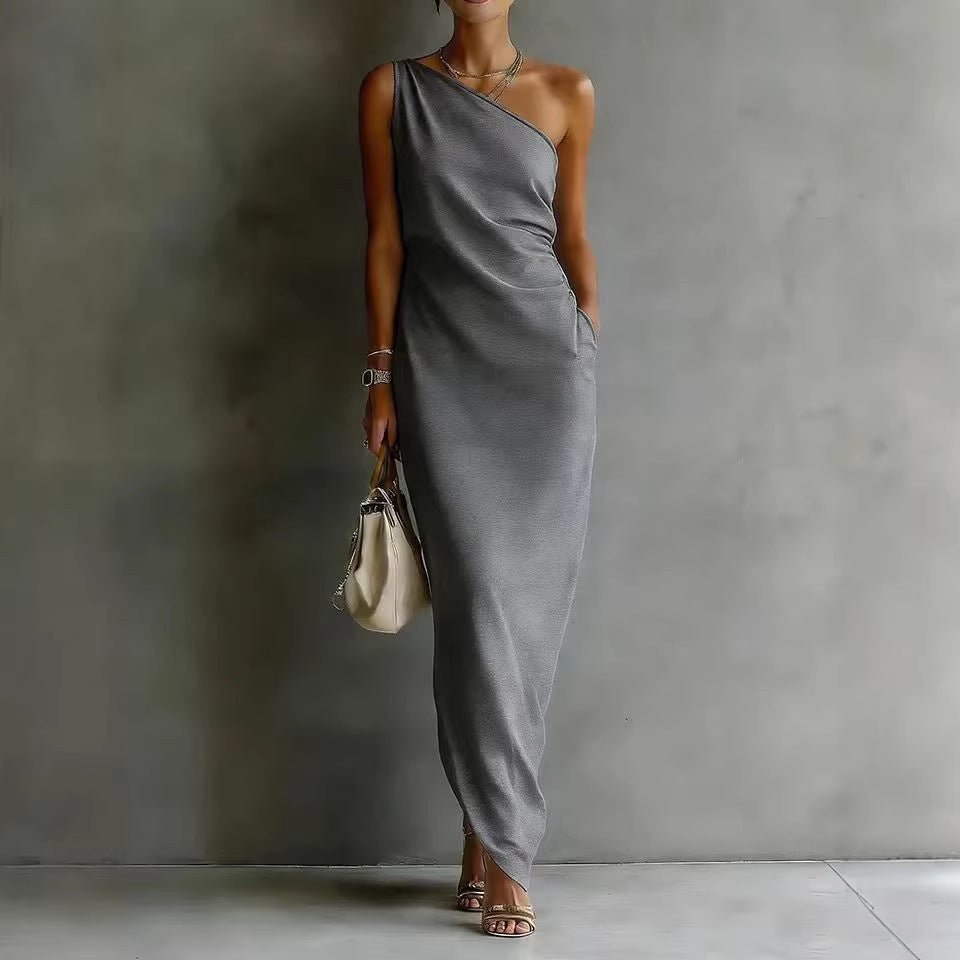Women's Satin Off - Shoulder Slim - Fit Maxi Dress - AUNTIE VIKKI