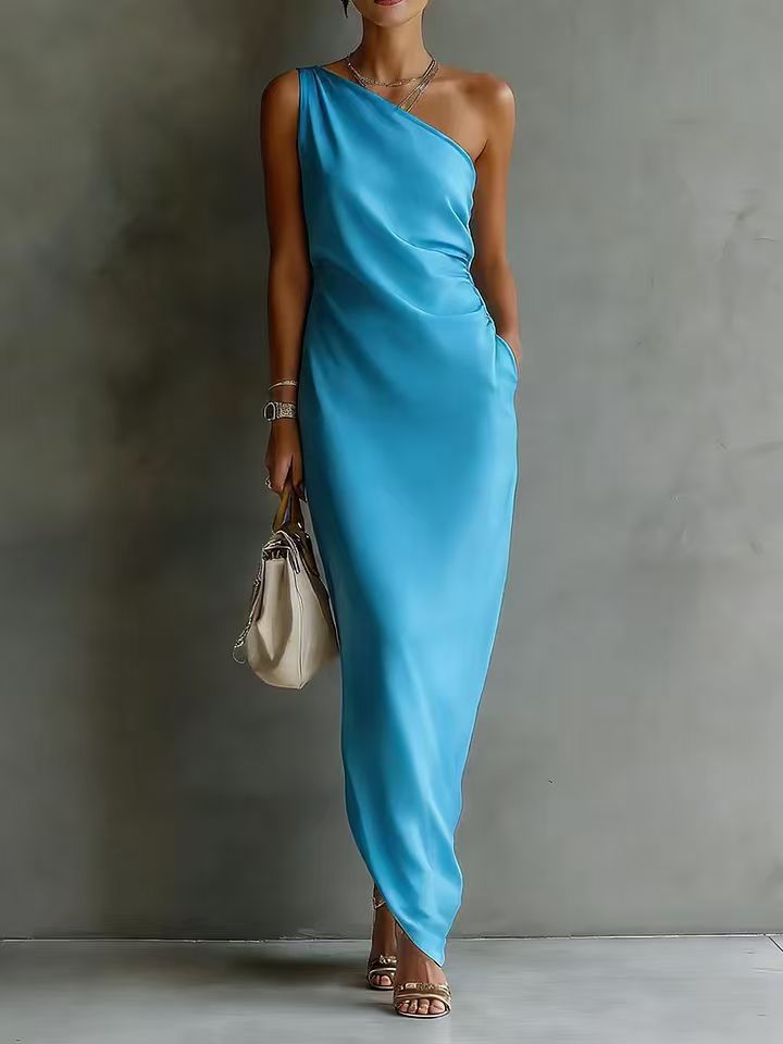 Women's Satin Off - Shoulder Slim - Fit Maxi Dress - AUNTIE VIKKI