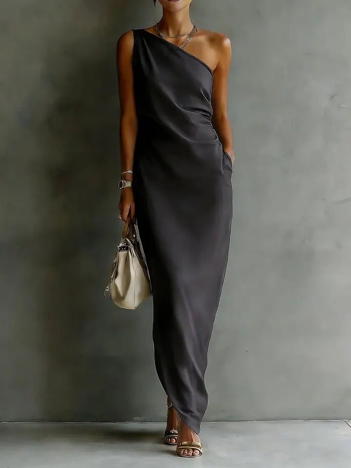 Women's Satin Off - Shoulder Slim - Fit Maxi Dress - AUNTIE VIKKI