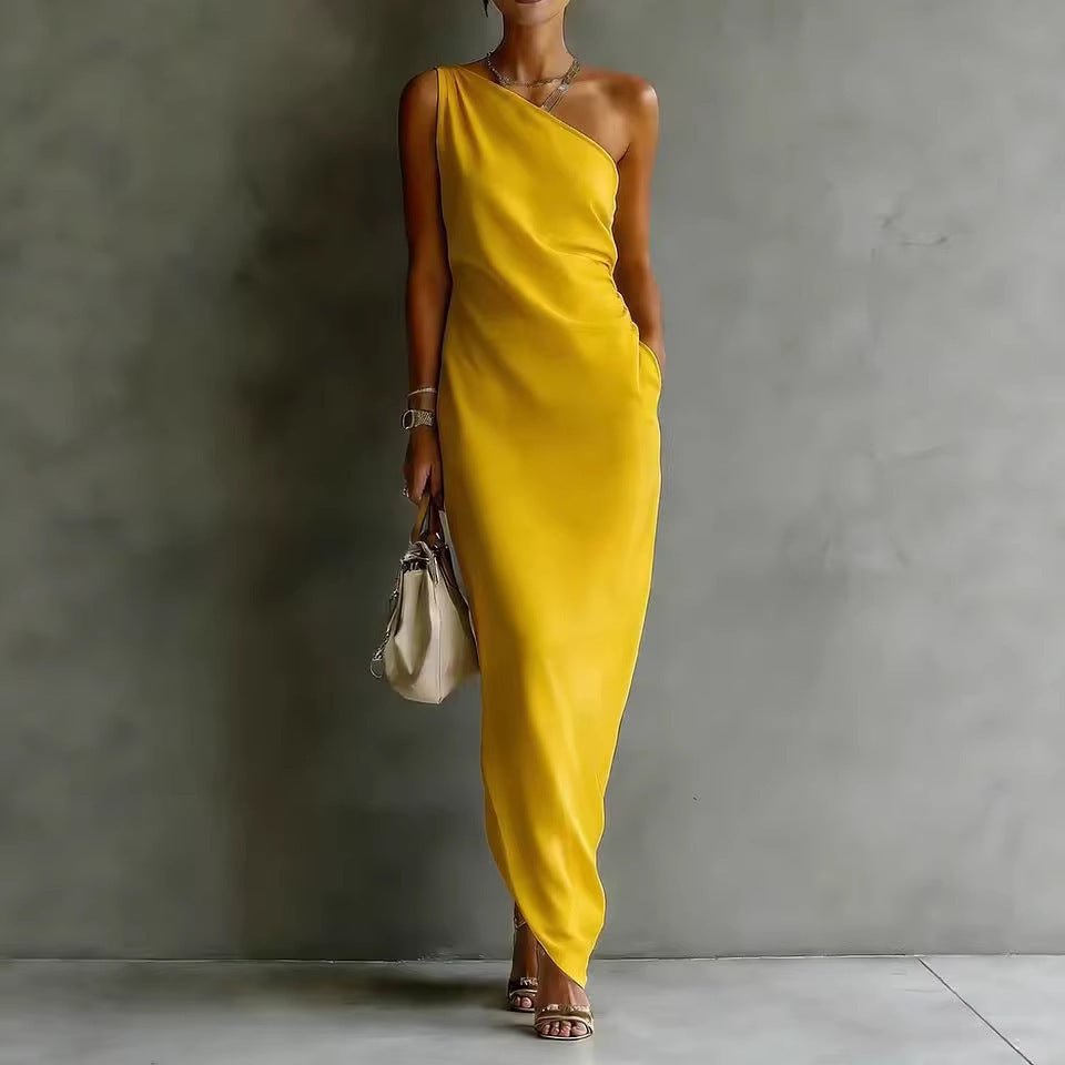 Women's Satin Off - Shoulder Slim - Fit Maxi Dress - AUNTIE VIKKI