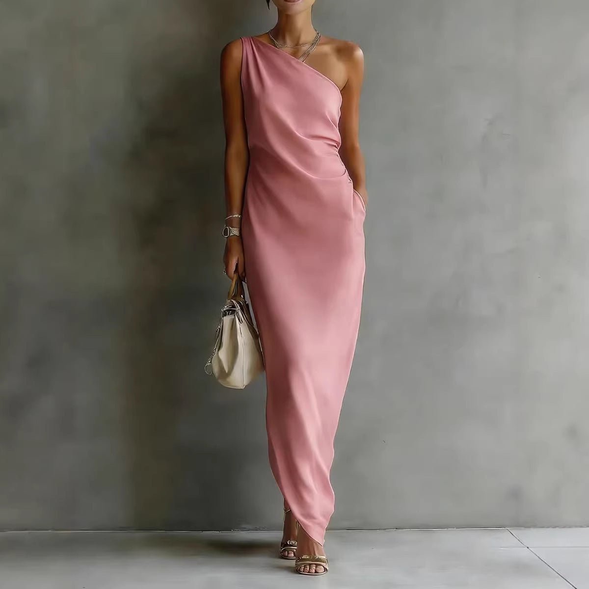 Women's Satin Off - Shoulder Slim - Fit Maxi Dress - AUNTIE VIKKI